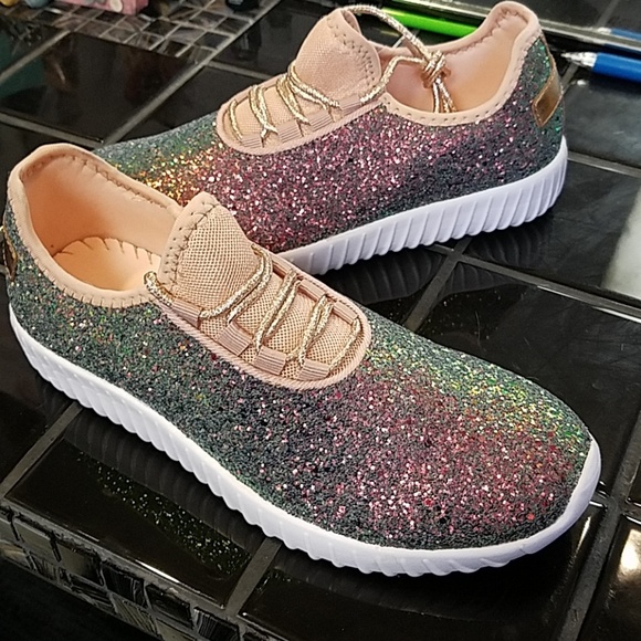 NEW RAINBOW GLITTER SEQUINS SHOES SNEAKERS - Picture 4 of 7
